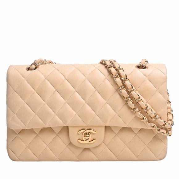CHANEL Handbags - CHANEL Leather Matelasse Coco Mark W Flap Chain Shoulder Bag Beige Women's